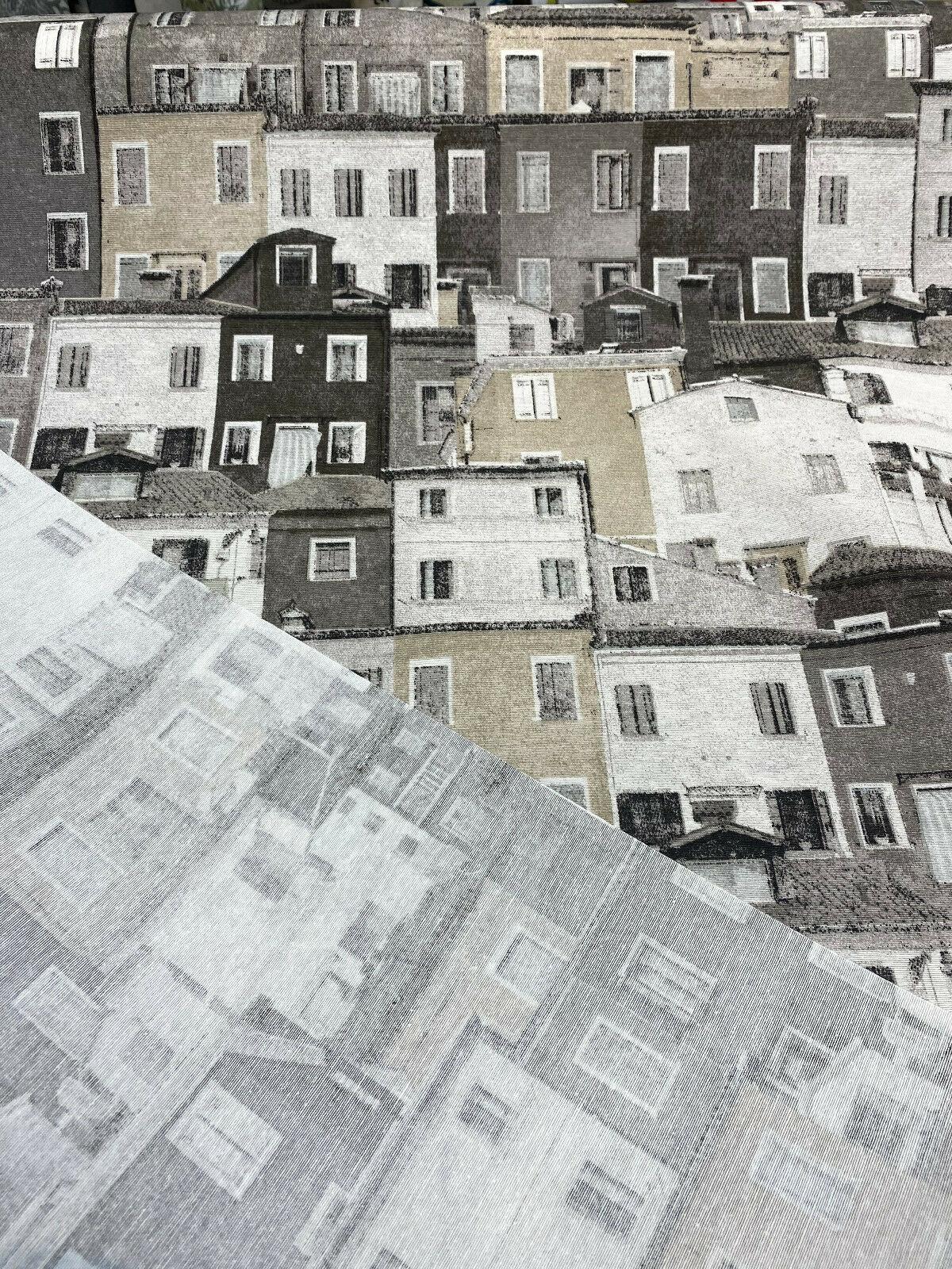 Architecture Building Toile Symi Sepia Cotton Polyester Fabric - Beige Gray Sepia Black Off White, Drapery Upholstery, By The Yard (1 Yard)