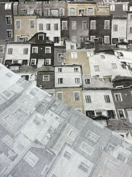 Architecture Building Toile Symi Sepia Cotton Polyester Fabric - Beige Gray Sepia Black Off White, Drapery Upholstery, By The Yard (1 Yard)