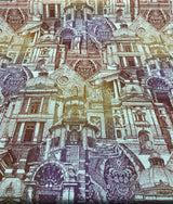 Architecture Building Toile Arqui Cotton Polyester Fabric - Purple Red Gold Architectural Toile, 55" Width (1 Yard)