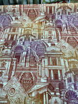 Architecture Building Toile Arqui Cotton Polyester Fabric - Purple Red Gold Architectural Toile, 55" Width (1 Yard)