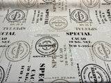 Cacao Special Sepia Cotton Fabric - White Brown On Beige Linen Background, 54" Width, 27" Horizontal Repeat, 24.5" Vertical Repeat (1 Yard)