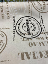 Cacao Special Sepia Cotton Fabric - White Brown On Beige Linen Background, 54" Width, 27" Horizontal Repeat, 24.5" Vertical Repeat (1 Yard)