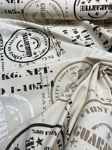Cacao Special Sepia Cotton Fabric - White Brown On Beige Linen Background, 54" Width, 27" Horizontal Repeat, 24.5" Vertical Repeat (1 Yard)