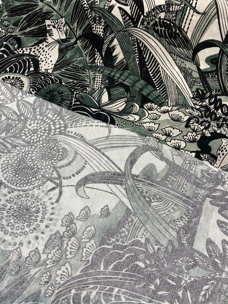 Jungle Toile Cotton Polyester Fabric - Green Forest Animal Toile, 27" Horizontal Repeat, 25" Vertical Repeat (1 Yard)