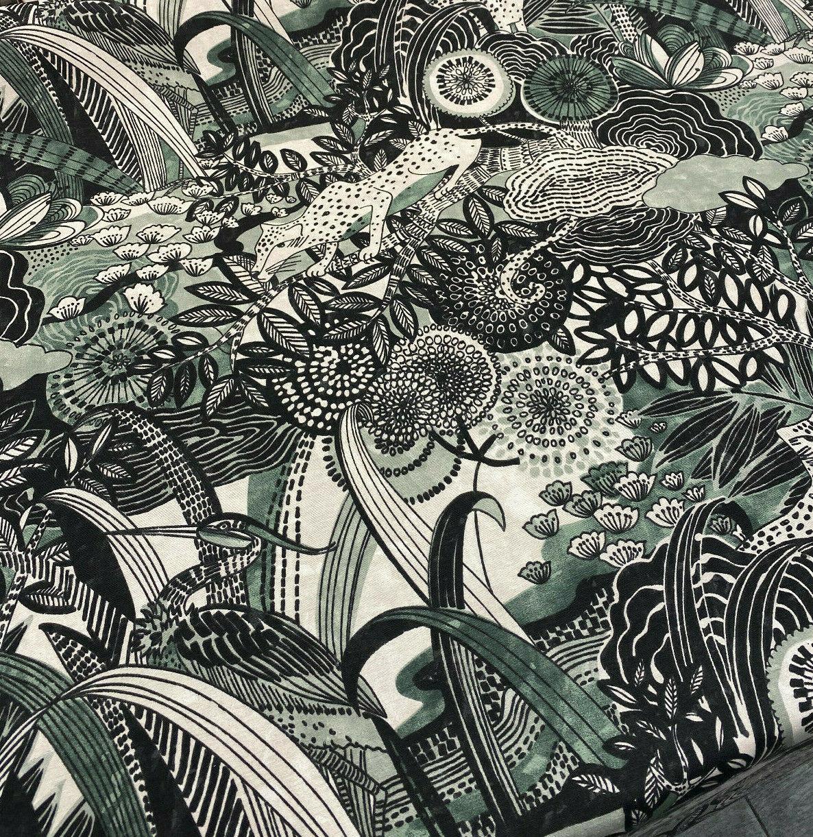 Jungle Toile Cotton Polyester Fabric - Green Forest Animal Toile, 27" Horizontal Repeat, 25" Vertical Repeat (1 Yard)