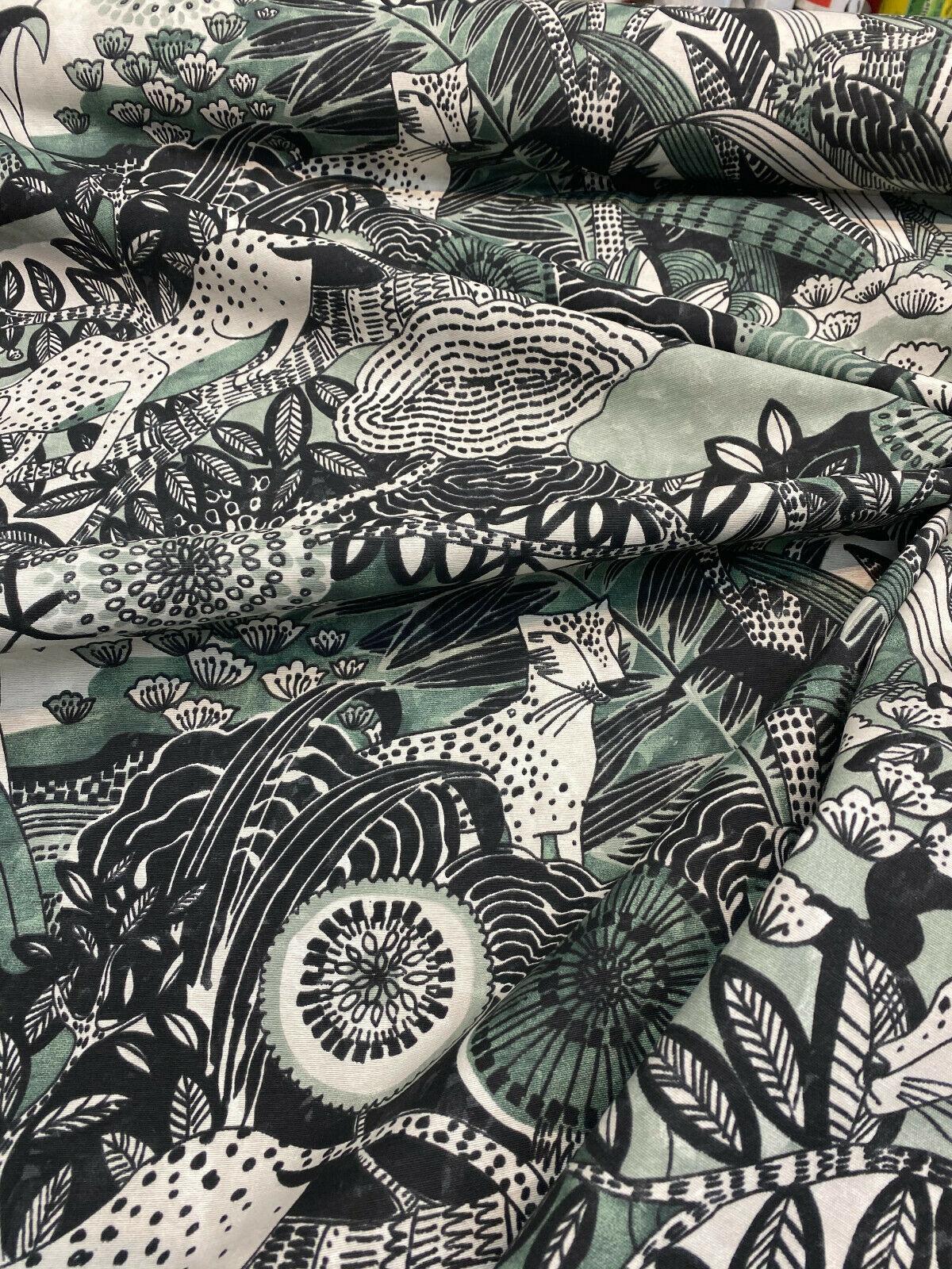 Jungle Toile Cotton Polyester Fabric - Green Forest Animal Toile, 27" Horizontal Repeat, 25" Vertical Repeat (1 Yard)