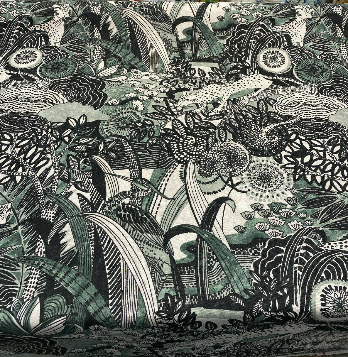 Jungle Toile Cotton Polyester Fabric - Green Forest Animal Toile, 27" Horizontal Repeat, 25" Vertical Repeat (1 Yard)