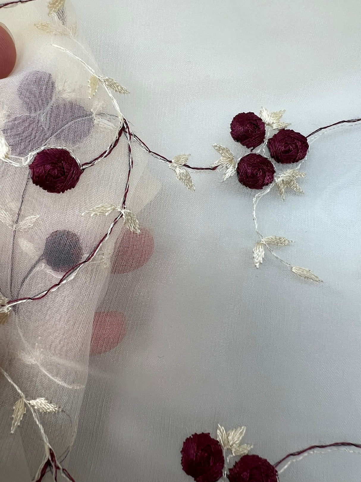 Embroidered Organza Polyamide Viscose Red Beige Black