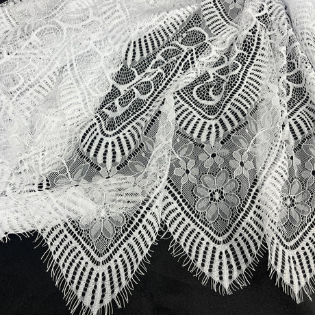 Embroidered Chantilly Lace Fabric with Eyelash Scallop