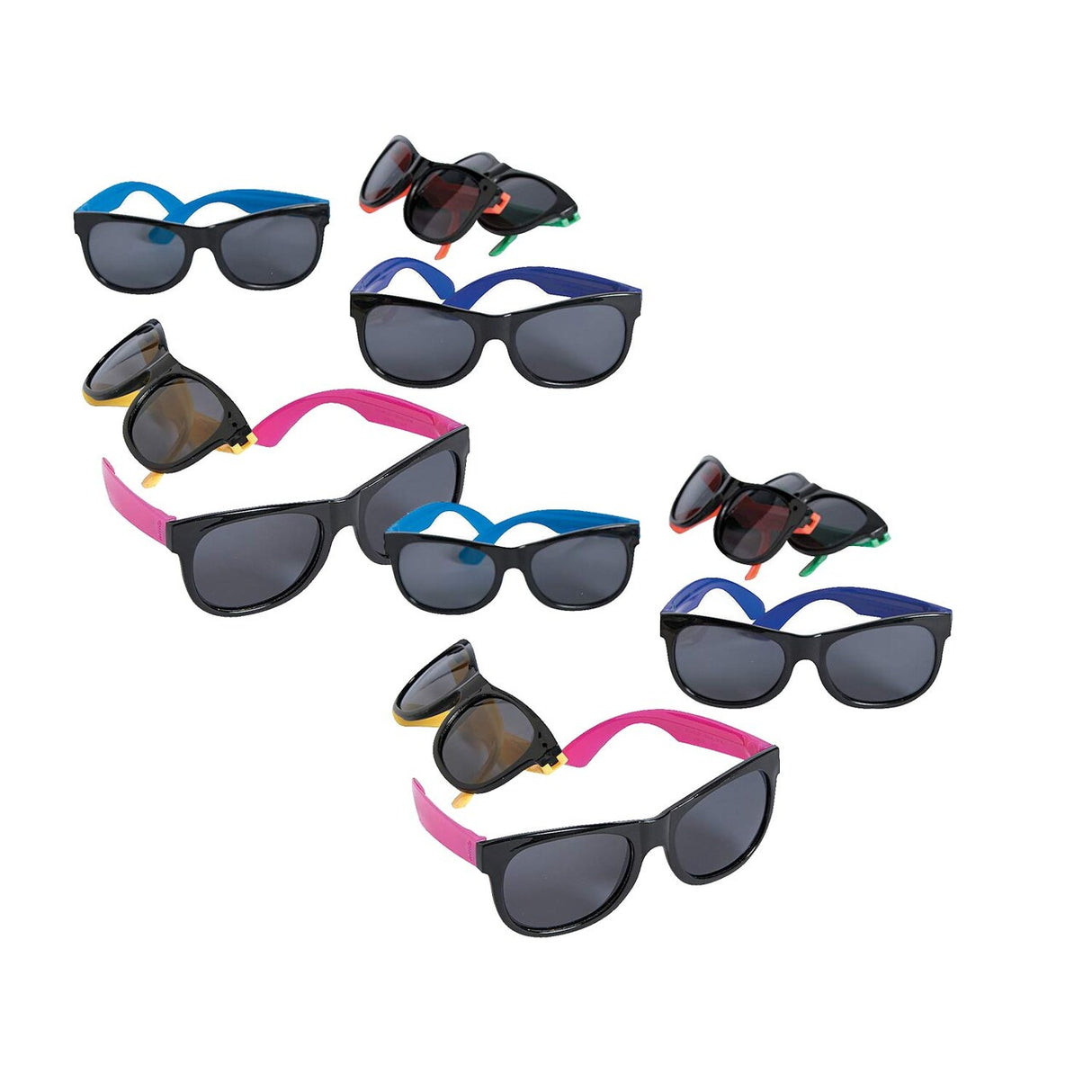 Kids Neon & Black Plastic Nomad Sunglasses – 5", 12 Pc