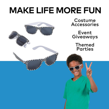 4 1/4" Kids Checkered Flag Race Car Plastic Sunglasses - 12 Pc.