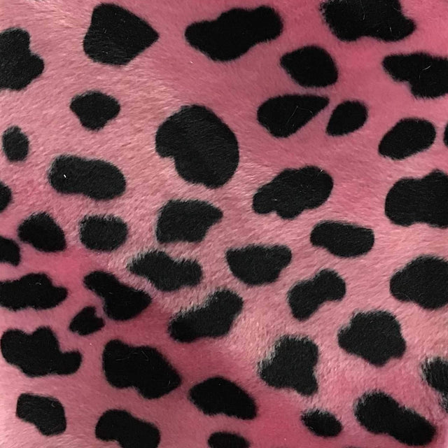 Pink Black Velboa Fur Dalmatian Dog Animal Short Pile Fabric,