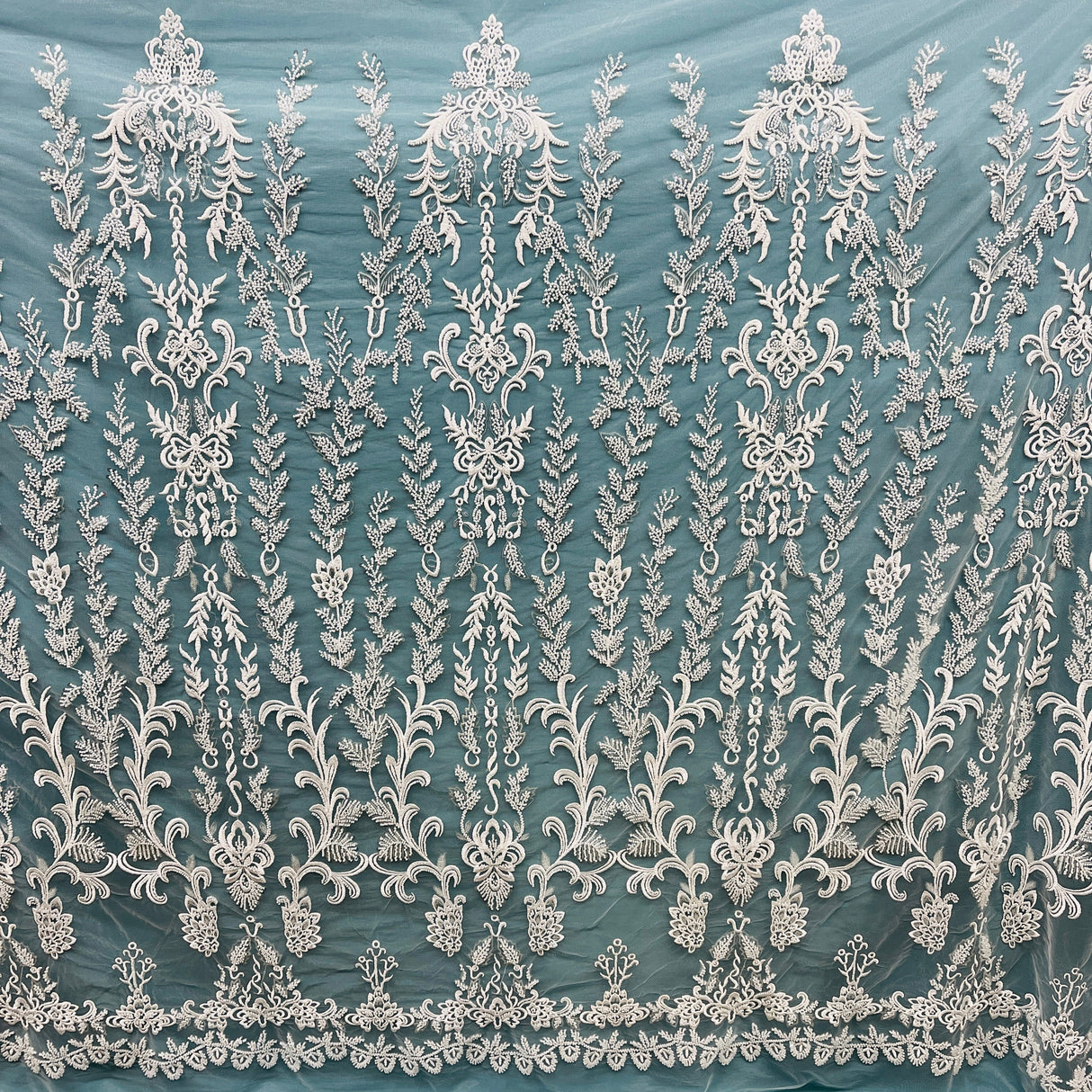 Beaded Lace Fabric on Polyester Net Mesh 51" Wide