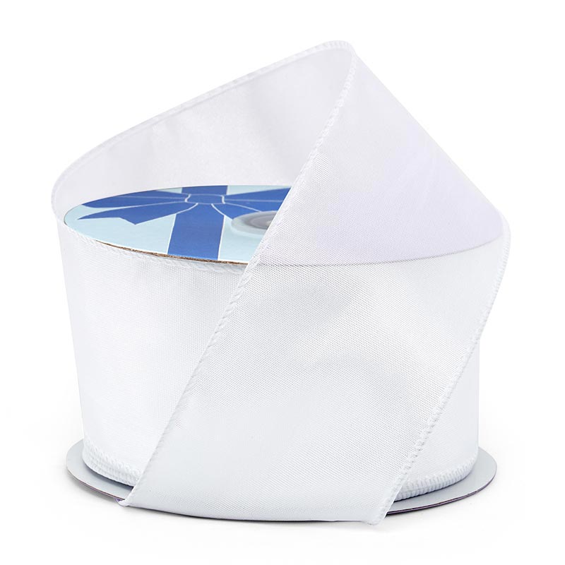 Cast-Over Wired Satin Ribbon – White, 1 1/2'' x 25 yd (1 Roll)