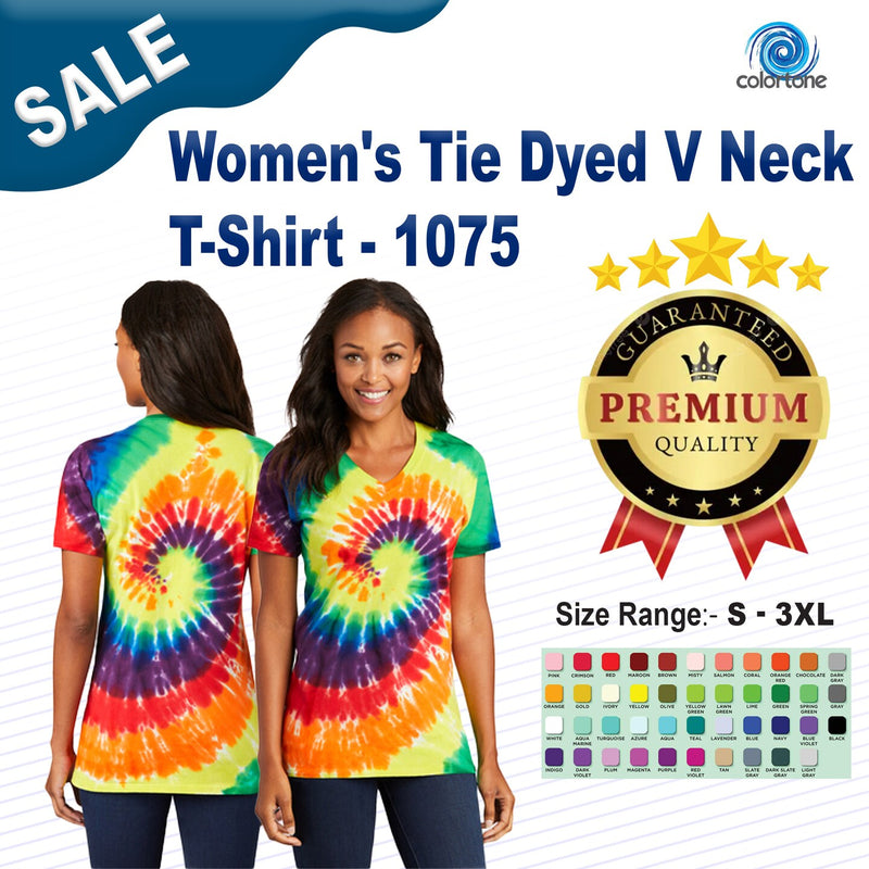 Colortone® Women's Tie-Dyed V-Neck Short Sleeve T-Shirt