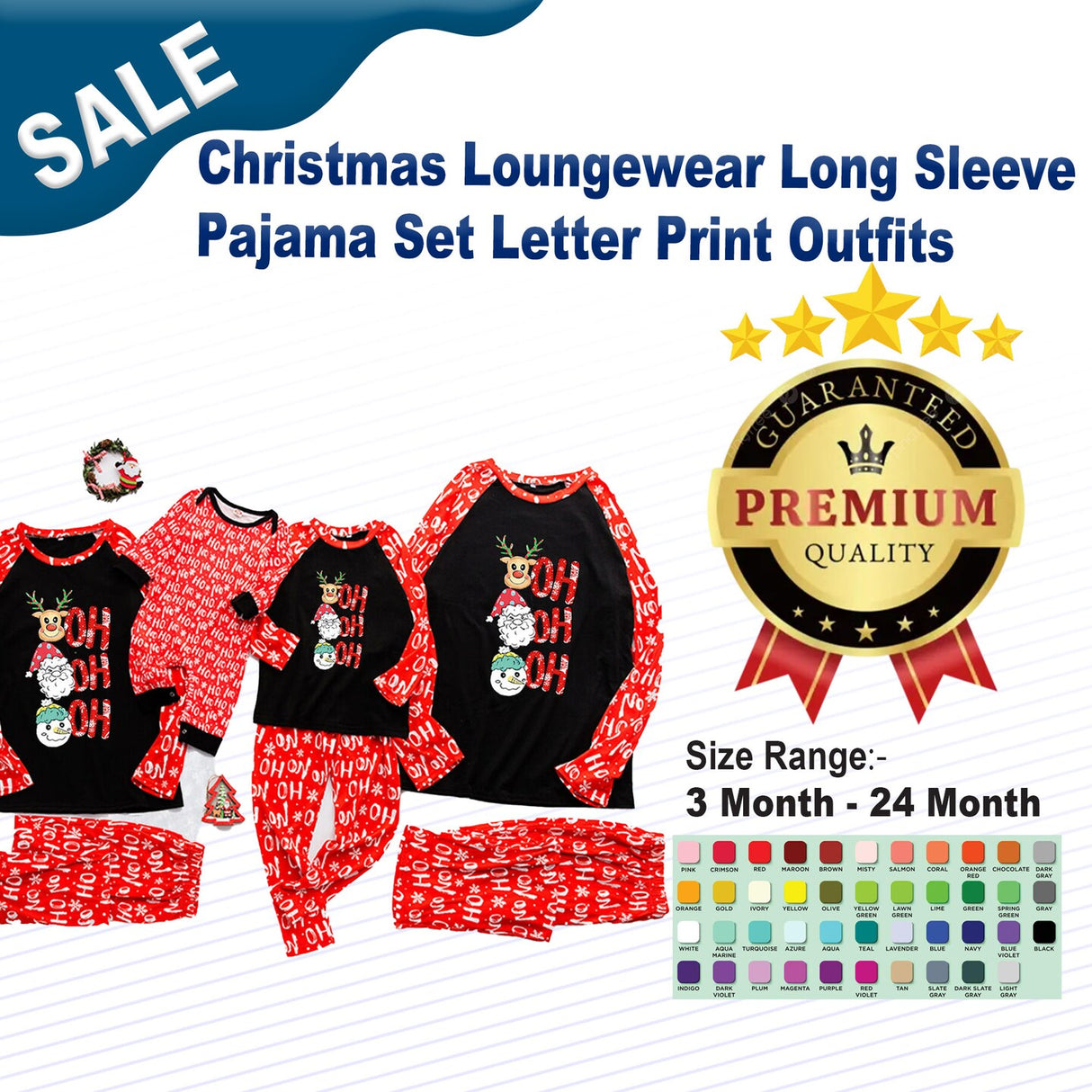 Christmas Loungewear Long Sleeve Pajama Set Letter Print Outfits