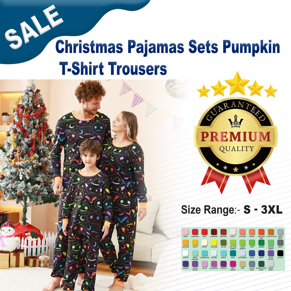 Christmas Pajamas Sets Pumpkin T-Shirt Trousers