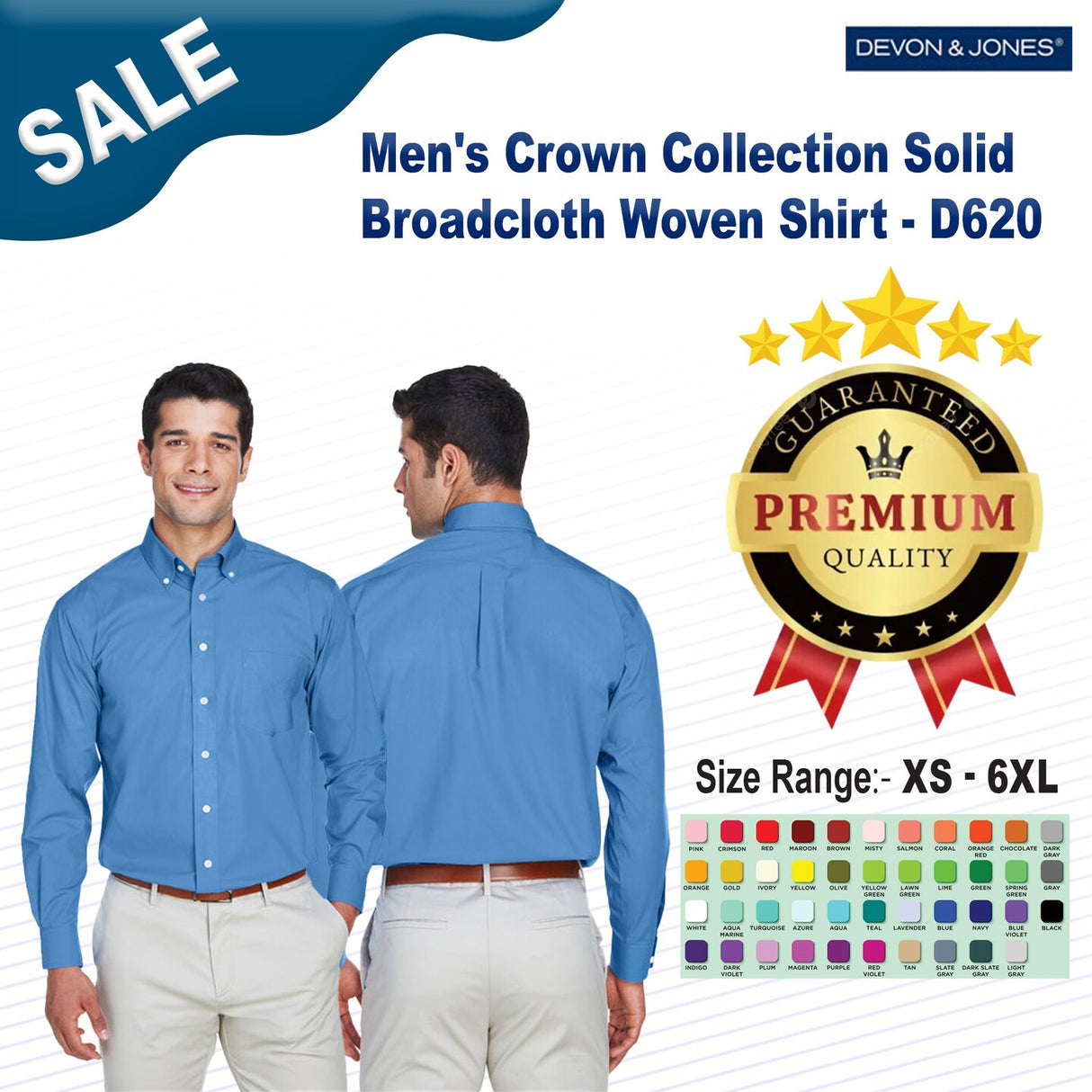 Devon & Jones® Men's Crown Collection Solid Broadcloth Woven Shirt