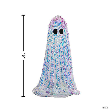 Tall Disco Mosaic Ghost Halloween Decoration with Iridescent Fabric Design, featuring a spooky Halloween ghost design