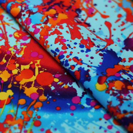 Graffiti Nylon Spandex Fabric - Rainbow Paint Splatter, Multi-Color, 58/60" Width (1 Yard)