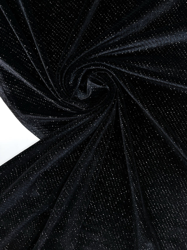 Black Velour Knitted Polyamide Stretch Fabric