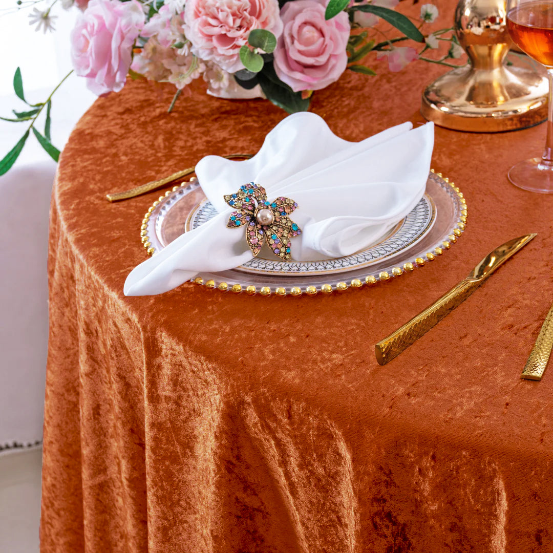 Crushed Velvet Rectangular Tablecloth 90x156 Rust/Burnt Orange