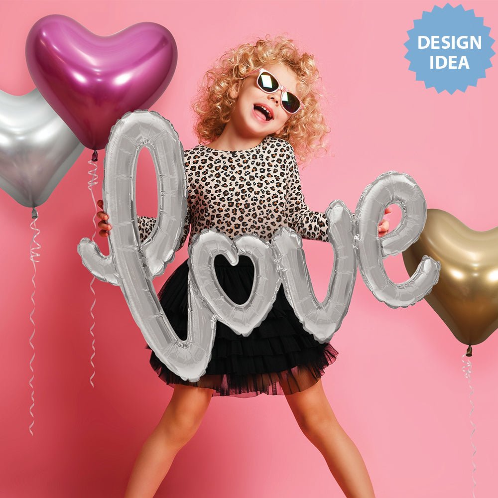 Foil Balloon Love Script Silver