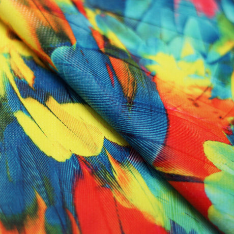 Tropical Feathers Polyester Spandex Fabric - Multicolor Feather Print, 58/60" Width, 200 GSM (1 Yard)