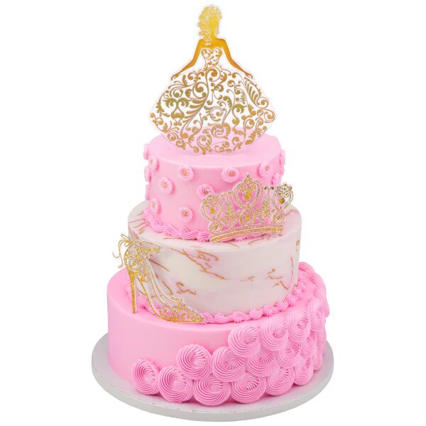 Princess, Crown and Shoe Gold Quinceañera Cake Kit Topper