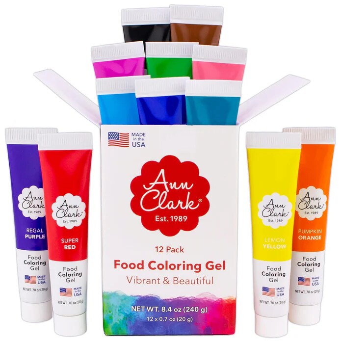 Ann Clark Professional-Grade Gel Food Coloring Made in USA .7 oz, 12 Colors