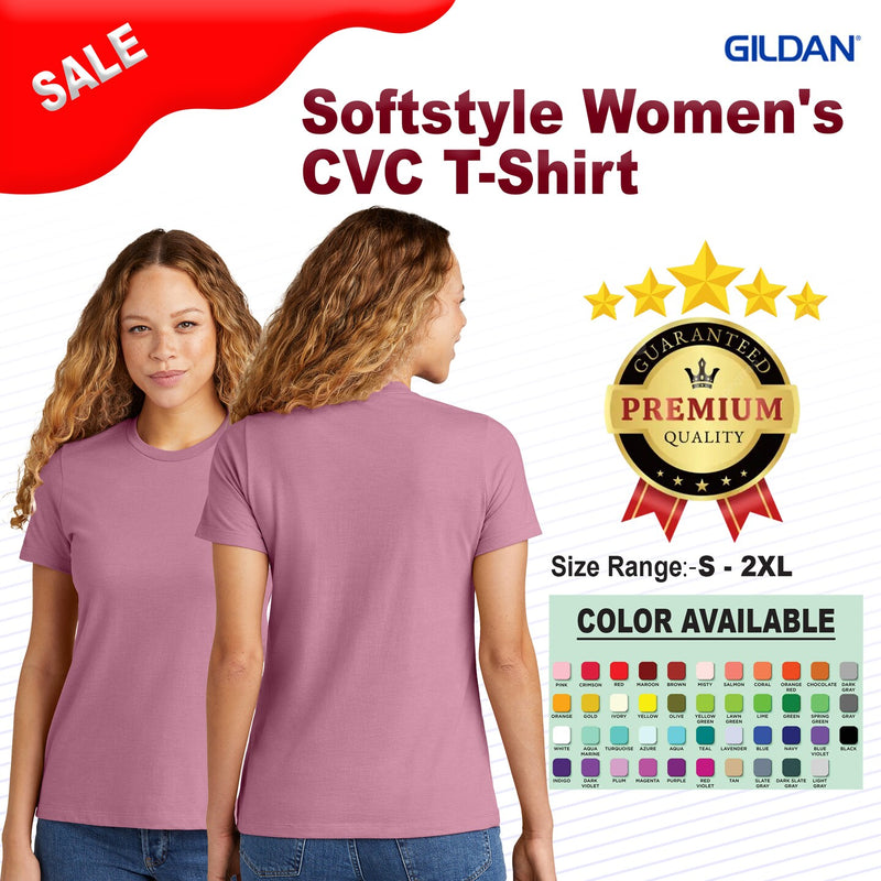 Gildan Softstyle Womens CVC Crewneck Short Sleeve T Shirt | Ring Spun Cotton Blend Tee | Soft Semi Fitted Womens Shirt