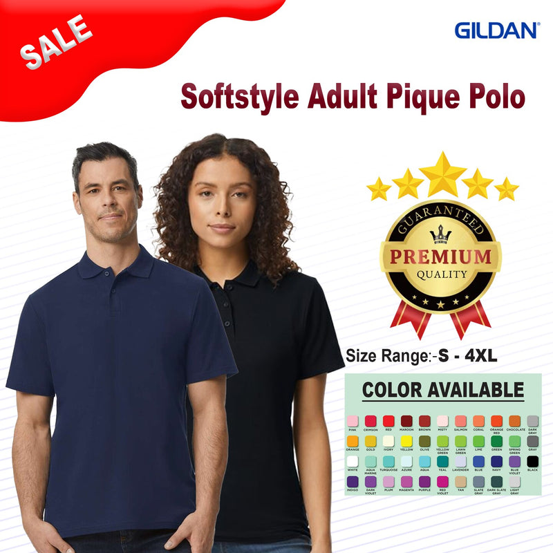Gildan Softstyle Adult Pique Collared Short Sleeve Polo 64800