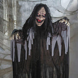 6 Ft Talking Hanging Witch Black Cloak Light Up Eyes Halloween Decoration