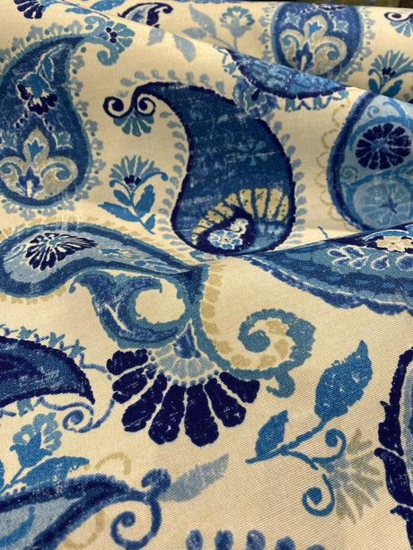 P Kaufmann Blue Paisley Fiesta Dance Tide Polyester Fabric - Blue Paisley, 54" Width (1 Yard)