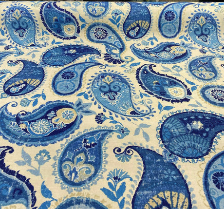 P Kaufmann Blue Paisley Fiesta Dance Tide Polyester Fabric - Blue Paisley, 54" Width (1 Yard)