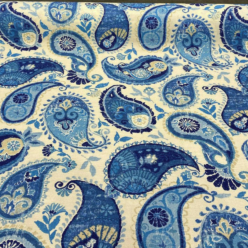 P Kaufmann Blue Paisley Fiesta Dance Tide Polyester Fabric - Blue Paisley, 54" Width (1 Yard)