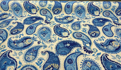 P Kaufmann Blue Paisley Fiesta Dance Tide Polyester Fabric - Blue Paisley, 54" Width (1 Yard)