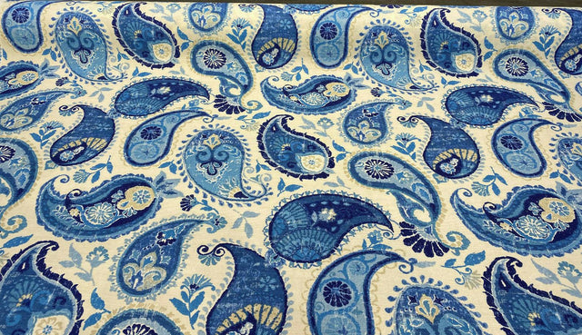 P Kaufmann Blue Paisley Fiesta Dance Tide Polyester Fabric - Blue Paisley, 54" Width (1 Yard)