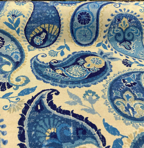 P Kaufmann Blue Paisley Fiesta Dance Tide Polyester Fabric - Blue Paisley, 54" Width (1 Yard)