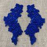 Beaded Corded Floral Lace Applique 100 Percent Polyester Fabric - Floral Embroidered, 9" X 3" Each Side (1 Pair)