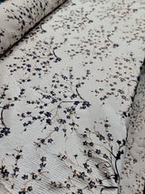 Brocade Jacquard Navy Blue Metallic Rose Gold Floral