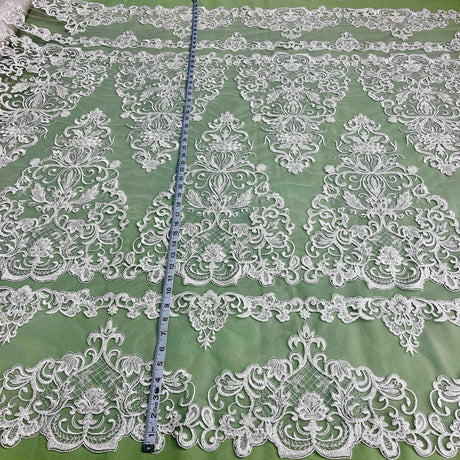 Beaded Corded Lace Fabric White Ivory