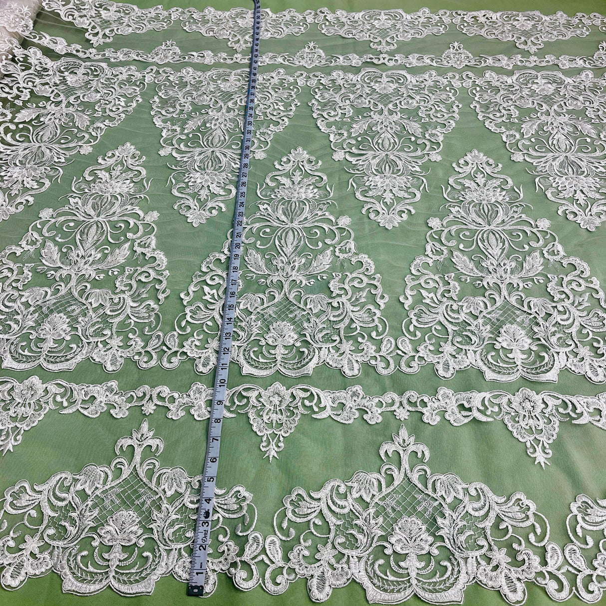 Beaded Corded Lace Fabric - White, Ivory, 51" Width (1 Yard)