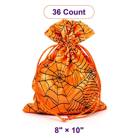 Spider Web Fabric Bags 8 '' x 10 '' Orange / Black Satin Color 12 EACH / PACKAGE