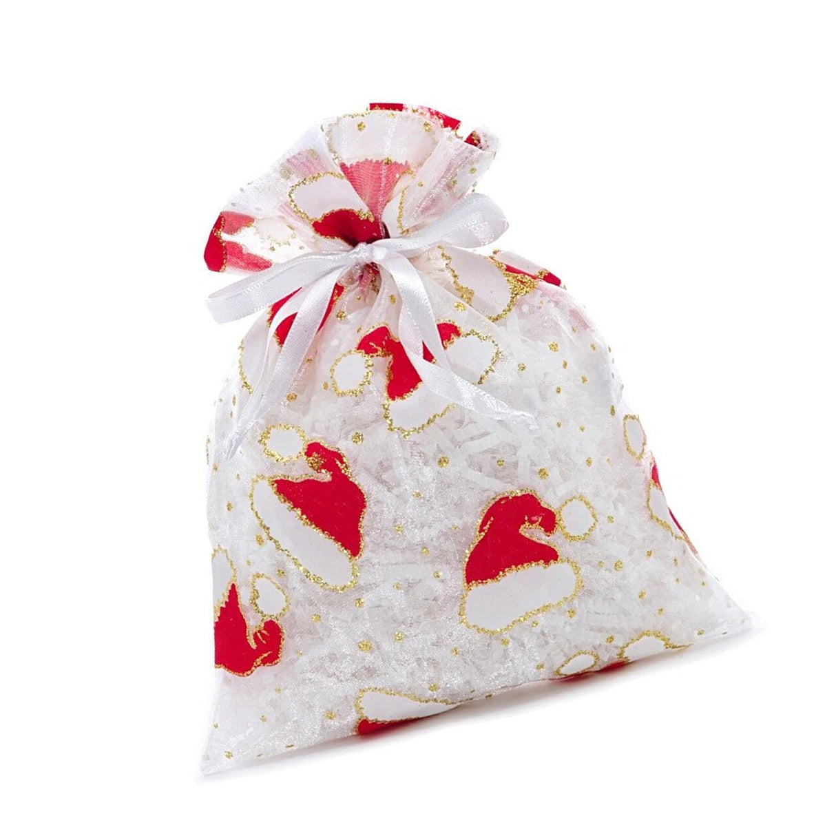 White Santa Hat Gift Bags Holiday Themed 4” x 6” Pouches