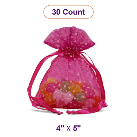 Polka Dot Organza Bags 4 '' x 5 '' Hot Pink Color 30 EACH / PACKAGE