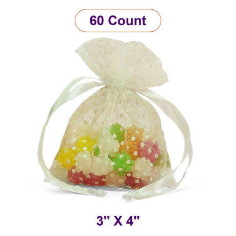Polka Dot Organza Bags 3 '' x 4 '' White Color 30 EACH / PACKAGE