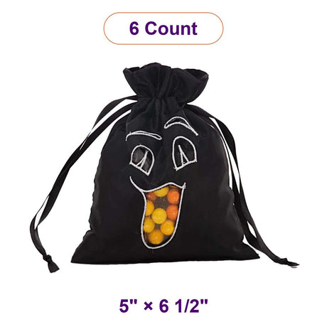 Halloween Taffeta Bags 5 '' x 6 1/2 '' Black Ghost Face Color 6 EACH / PACKAGE