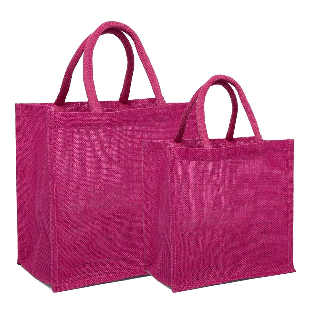 Jute Shopping Bags - Laminated Interior 11 7/8 '' X 7 7/8 '' X 11 7/8 '' Hot Pink