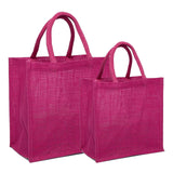 Jute Shopping Bags - Laminated Interior 11 7/8 '' X 7 7/8 '' X 11 7/8 '' Hot Pink